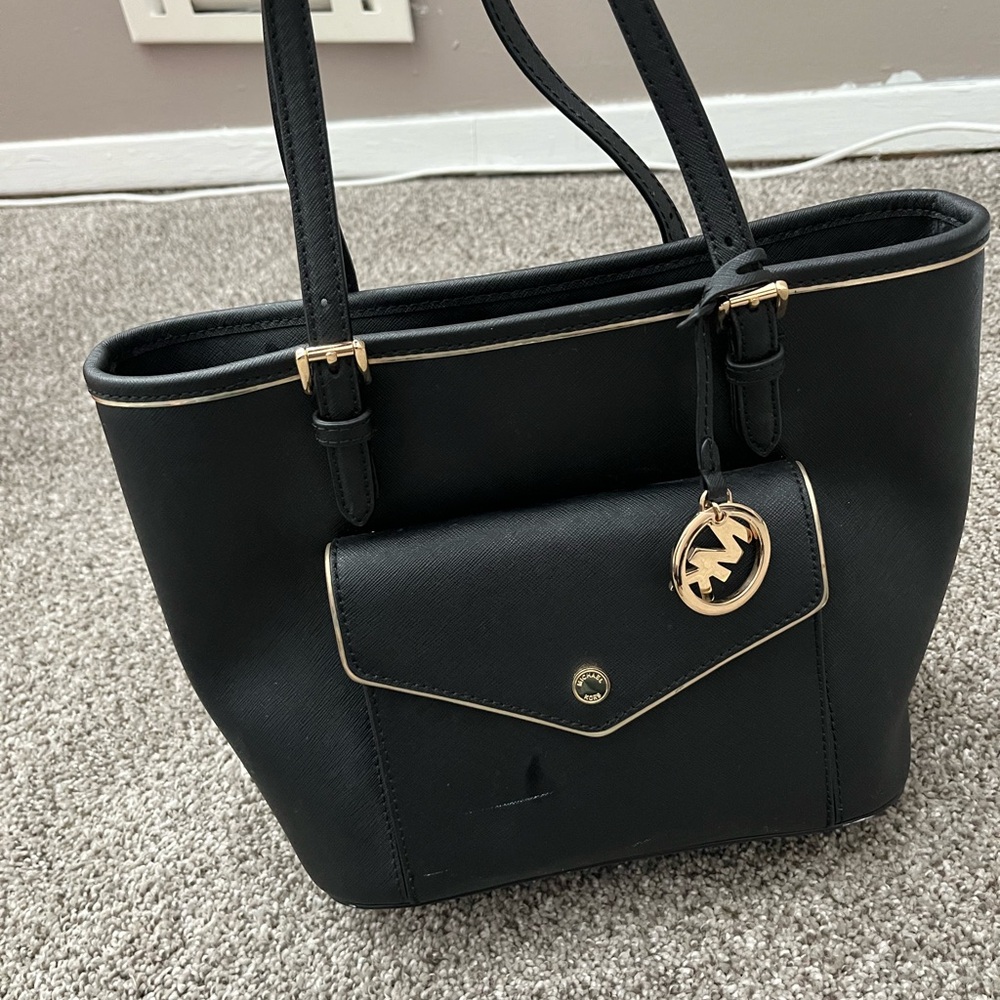 Black Tote Bag with Gold Accents